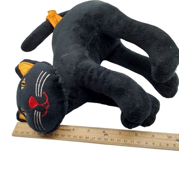 Black Halloween Cat Plush Hunched Up Orange Ribbon Good Stuff - Picture 9 of 9